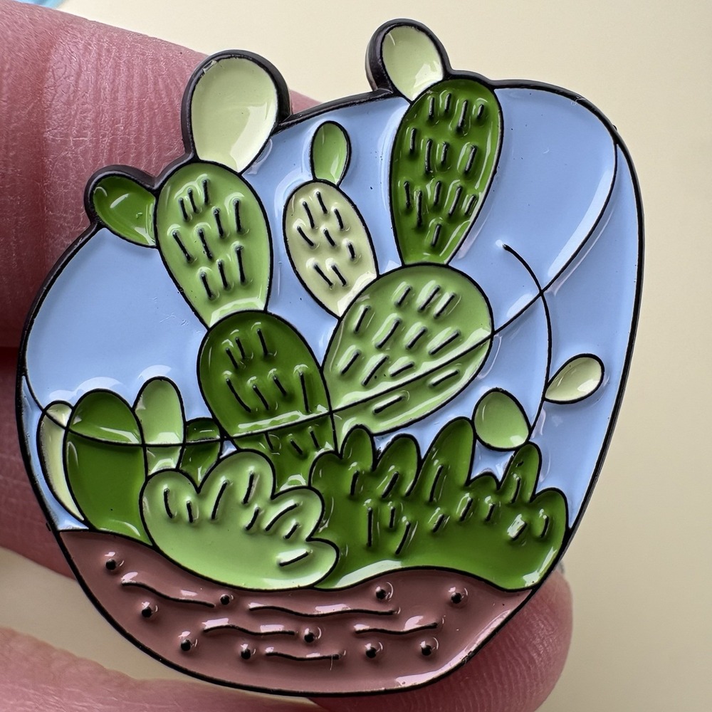 Cactus Succulent Terrarium Enamel Lapel Pin Rubber Back Plant Planting Garden - Picture 2 of 5
